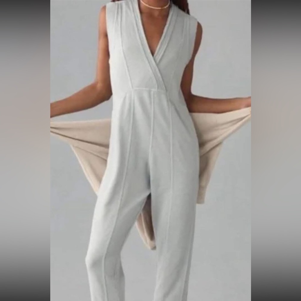 Anthropologie Light Gray Sleeveless V-Neck Jumpsuit